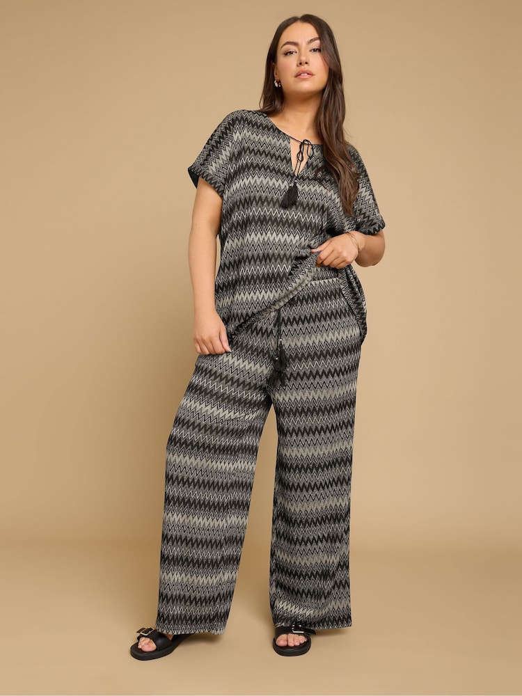 Yours Curve Black Zig Zag Wide Leg Trousers - Image 2 of 5
