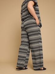 Yours Curve Black Zig Zag Wide Leg Trousers - Image 3 of 5