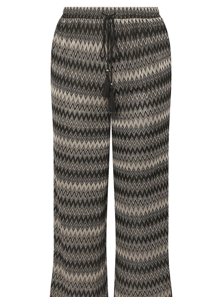 Yours Curve Black Zig Zag Wide Leg Trousers - Image 5 of 5
