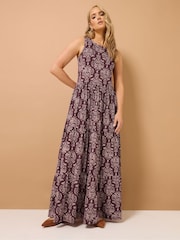 Пурпурный - Ярусное платье макси из 100% хлопка Long Tall Sally - Image 2 of 5