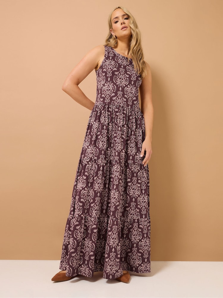 Long Tall Sally Purple Sleeveless Tiered 100% Cotton Maxi Dress - Image 2 of 5 Long Tall Sally Purple Sleeveless Tiered 100% Cotton Maxi Dress - Image 2 of 5