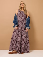 Пурпурный - Ярусное платье макси из 100% хлопка Long Tall Sally - Image 4 of 5