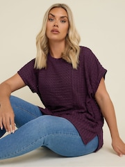 Yours Curve Purple Textured T-Shirt - Image 3 of 7
