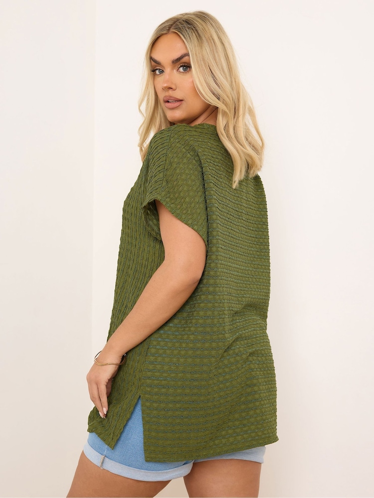 Yours Curve Green Textured T-Shirt - Image 3 of 5