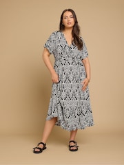 Yours Curve Black Wrap Grown On Dress - Image 1 of 5