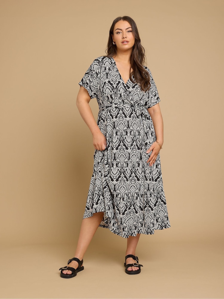 Yours Curve Black Wrap Grown On Dress - Image 1 of 5