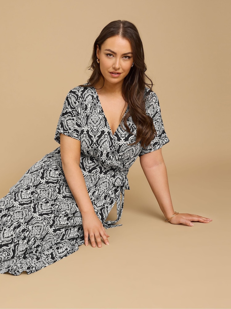 Yours Curve Black Wrap Grown On Dress - Image 2 of 5