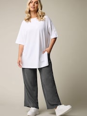 Yours Curve Grey Wide Leg Textured Trousers - Image 1 of 6