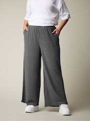Yours Curve Grey Wide Leg Textured Trousers - Image 2 of 6
