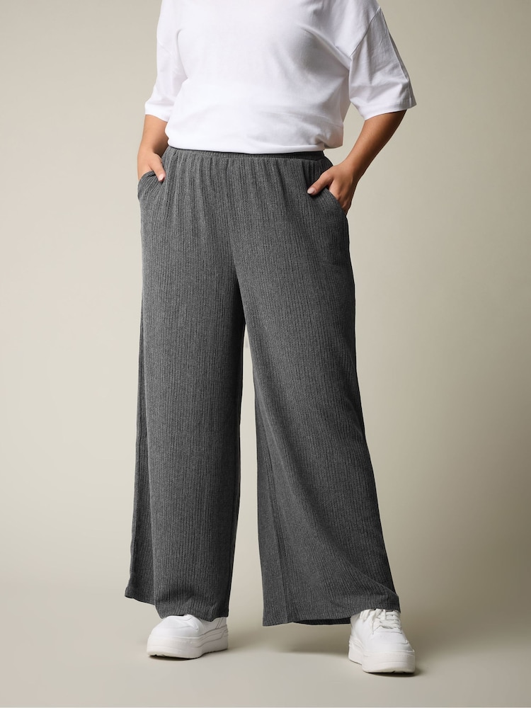Yours Curve Grey Wide Leg Textured Trousers - Image 2 of 6