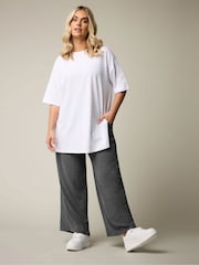 Yours Curve Grey Wide Leg Textured Trousers - Image 3 of 6