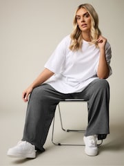 Yours Curve Grey Wide Leg Textured Trousers - Image 4 of 6
