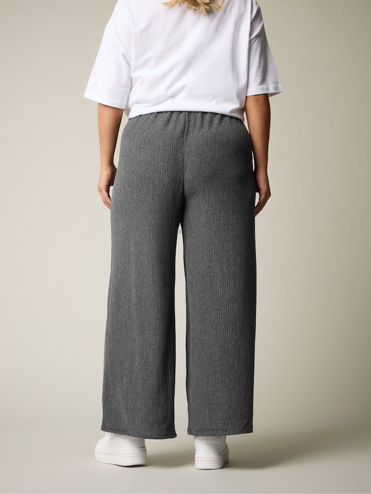 Yours Curve Grey Wide Leg Textured Trousers - Image 6 of 6