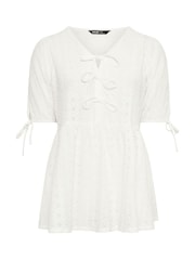 White - Yours Curve Tie Front Broderiet Peplum Blouse - Image 5 of 5