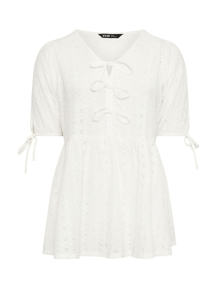 White - Yours Curve Tie Front Broderiet Peplum Blouse - Image 5 of 5 White - Yours Curve Tie Front Broderiet Peplum Blouse - Image 5 of 5