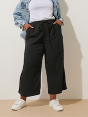 Yours Curve Black Treebark Tie Waist Culottes - Image 1 of 5