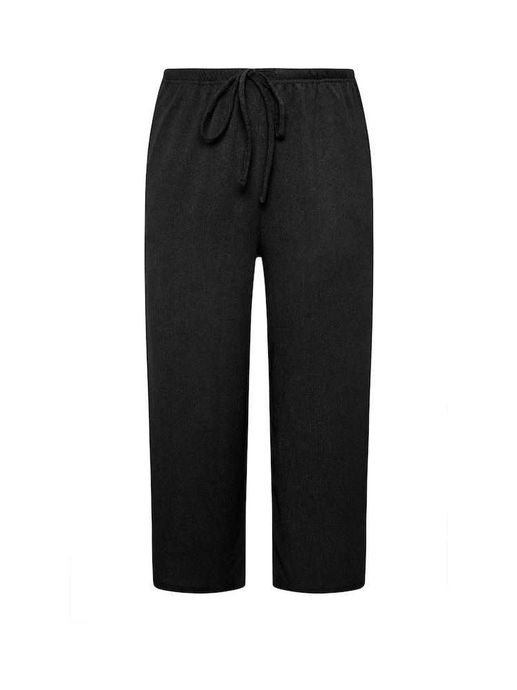 Yours Curve Black Treebark Tie Waist Culottes - Image 5 of 5