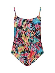 Yours Curve Black Tropical Triple Frill Swimsuit - Image 6 of 7