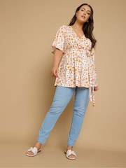 Yours Curve Orange Wrap Angel Sleeve Blouse - Image 2 of 5
