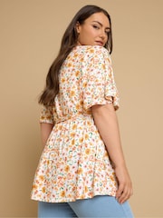 Yours Curve Orange Wrap Angel Sleeve Blouse - Image 3 of 5