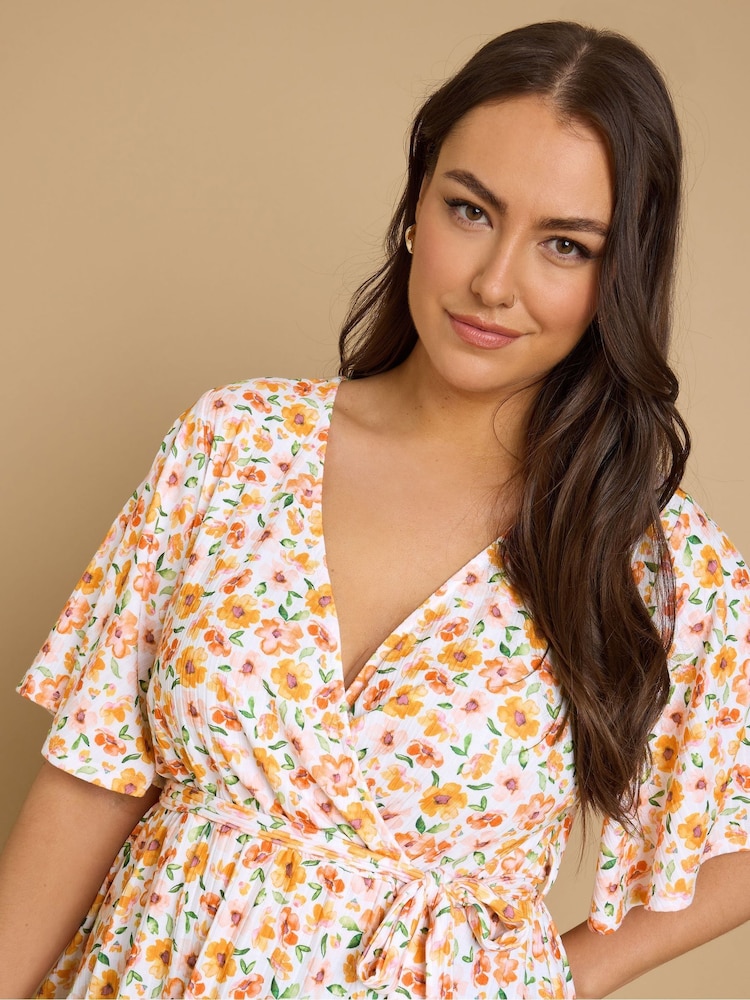 Yours Curve Orange Wrap Angel Sleeve Blouse - Image 4 of 5