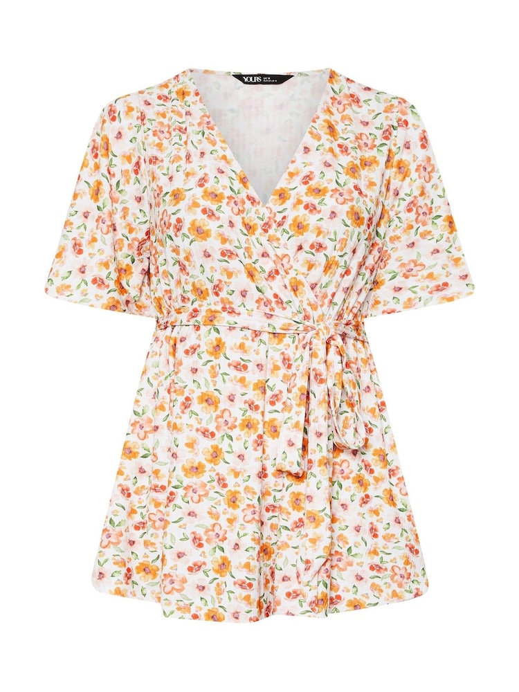 Yours Curve Orange Wrap Angel Sleeve Blouse - Image 5 of 5