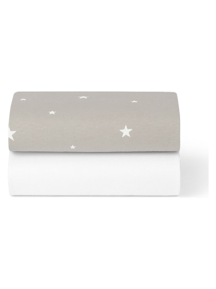 Snuz Grey Star Twin Pack Crib Fitted Fitted Sheets - Image 3 of 3
