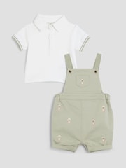 River Island Beige Boys Bear Dungaree Shorts Set - Image 10 of 10