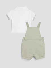 River Island Beige Boys Bear Dungaree Shorts Set - Image 2 of 10