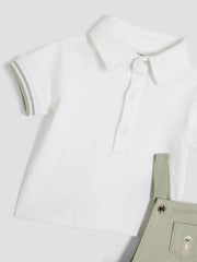 River Island Beige Boys Bear Dungaree Shorts Set - Image 9 of 10