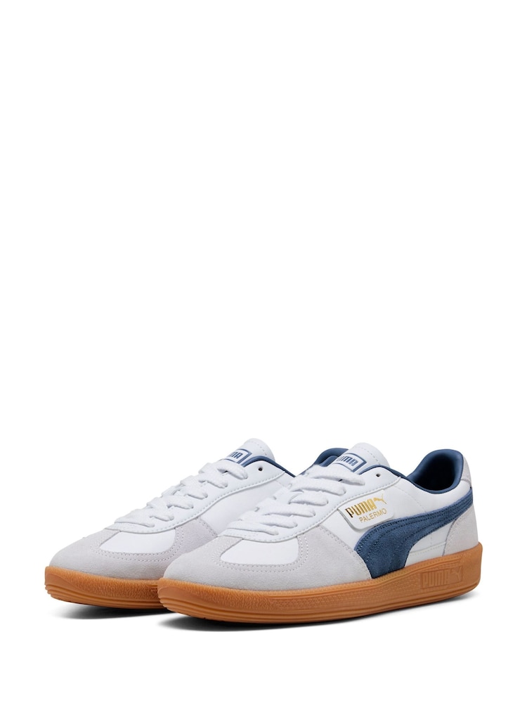 Puma White/Blue Mens Palermo Trainers - Image 1 of 6