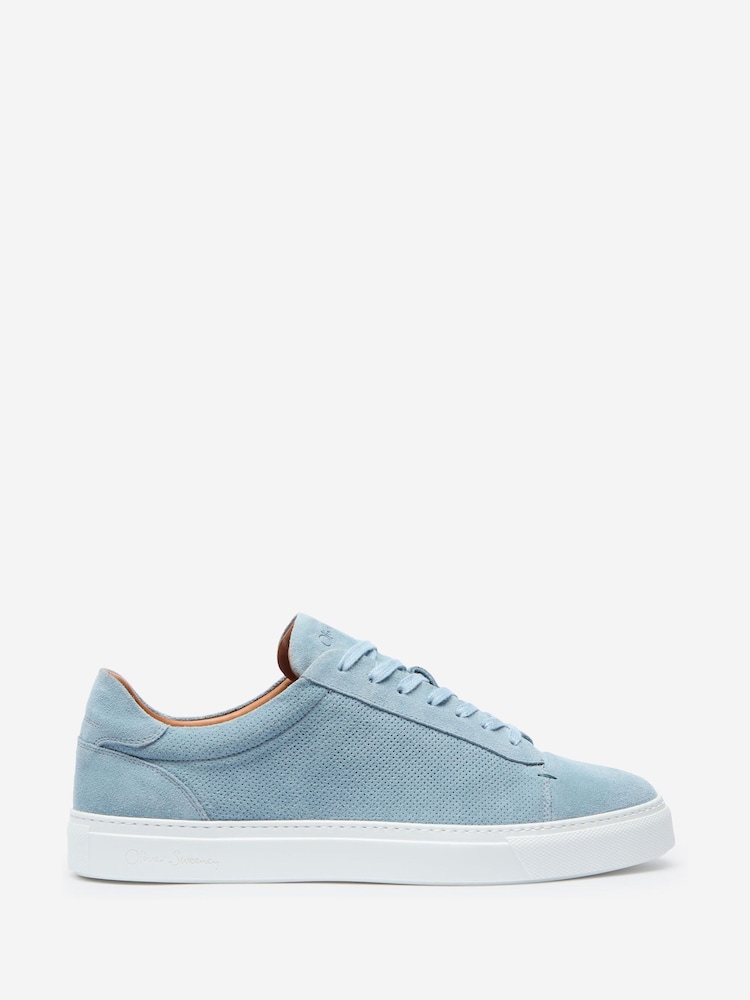 Oliver Sweeney Blue Perforated Calf Leather Cupsole Trainers - Image 1 of 5