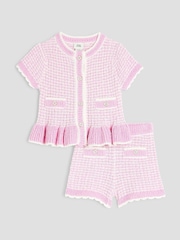 River Island Pink Baby Girls  Boucle Peplum Knit Top And Short Set - Image 1 of 5