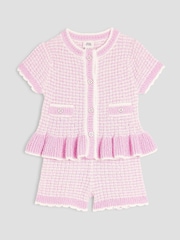 River Island Pink Baby Girls  Boucle Peplum Knit Top And Short Set - Image 2 of 5