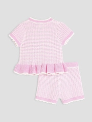 River Island Pink Baby Girls  Boucle Peplum Knit Top And Short Set - Image 3 of 5