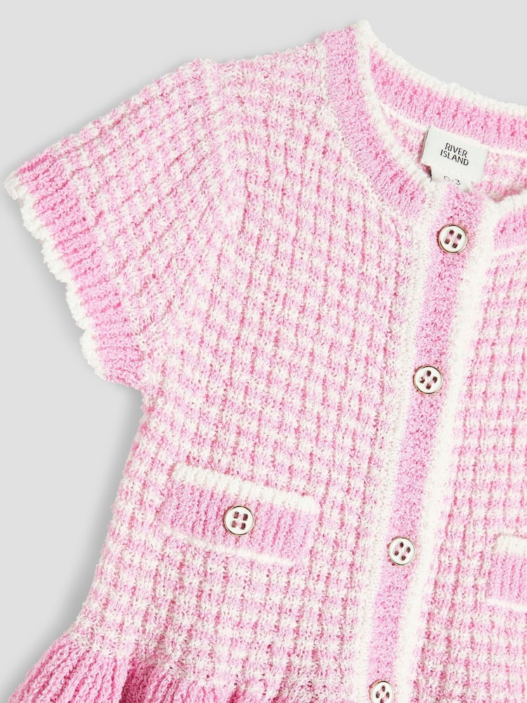 River Island Pink Baby Girls  Boucle Peplum Knit Top And Short Set - Image 4 of 5