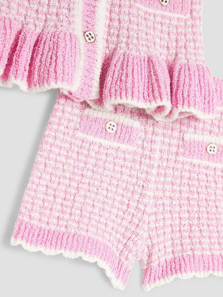 River Island Pink Baby Girls  Boucle Peplum Knit Top And Short Set - Image 5 of 5