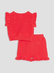 River Island Red Baby Girls Flower Crochet 100% Cotton Shorts Set - Image 2 of 5