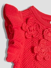 River Island Red Baby Girls Flower Crochet 100% Cotton Shorts Set - Image 4 of 5
