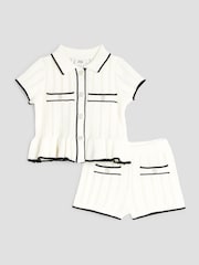 River Island Cream Baby Girls  Boucle Peplum Knit Top And Short Set - Image 1 of 5