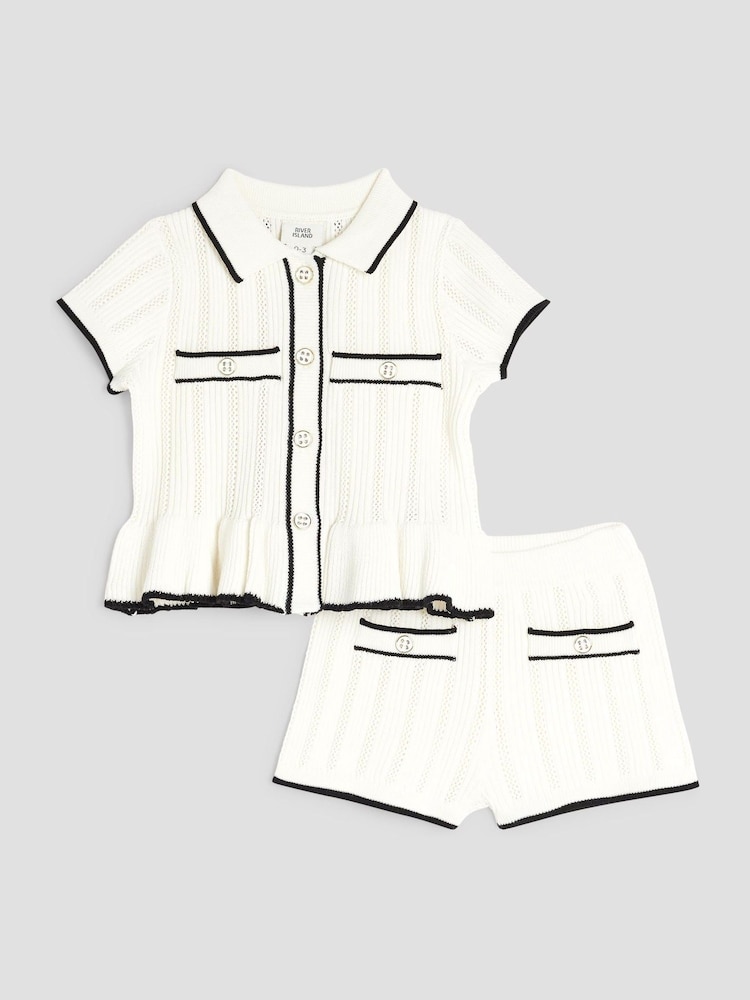 River Island Cream Baby Girls  Boucle Peplum Knit Top And Short Set - Image 1 of 5