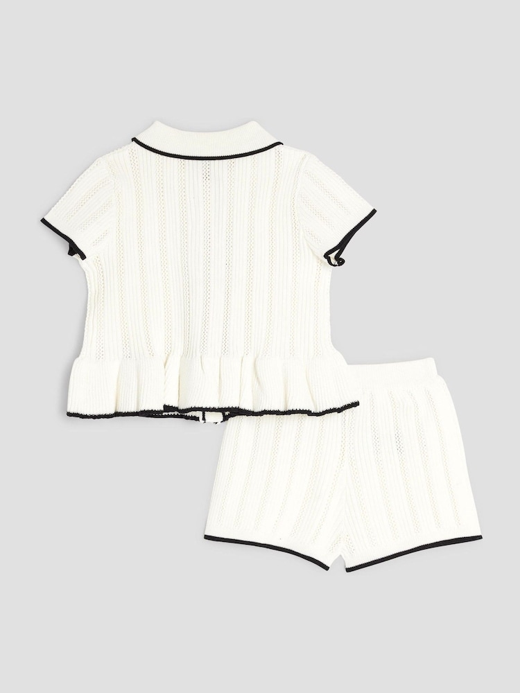 River Island Cream Baby Girls  Boucle Peplum Knit Top And Short Set - Image 2 of 5
