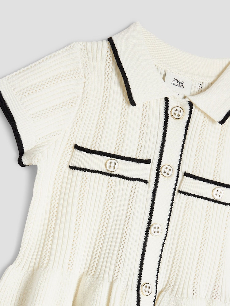 River Island Cream Baby Girls  Boucle Peplum Knit Top And Short Set - Image 4 of 5