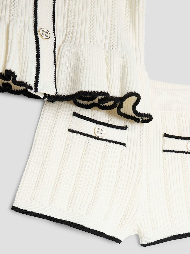 River Island Cream Baby Girls  Boucle Peplum Knit Top And Short Set - Image 5 of 5