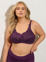 Yours Curve Purple Lace Non-Wired Bra - Image 1 of 3