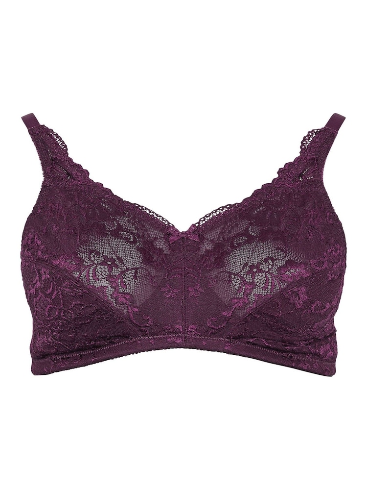 Yours Curve Purple Lace Non-Wired Bra - Image 2 of 3