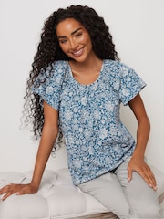 M&Co Blue Petite Boho 100% Cotton T-Shirt - Image 1 of 5