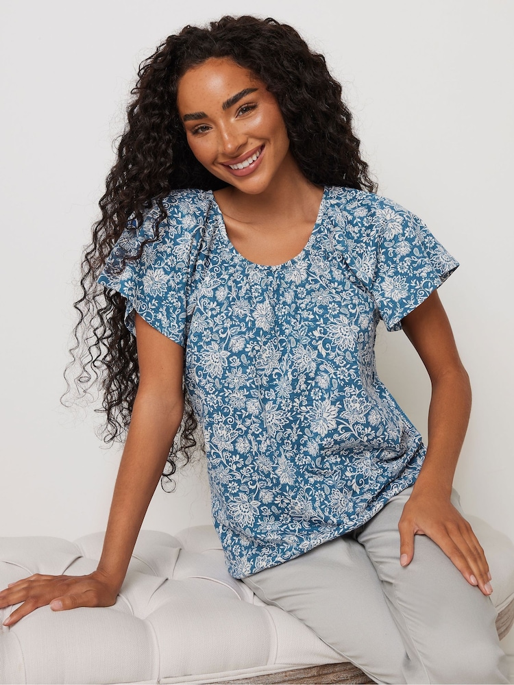 M&Co Blue Petite Boho 100% Cotton T-Shirt - Image 1 of 5