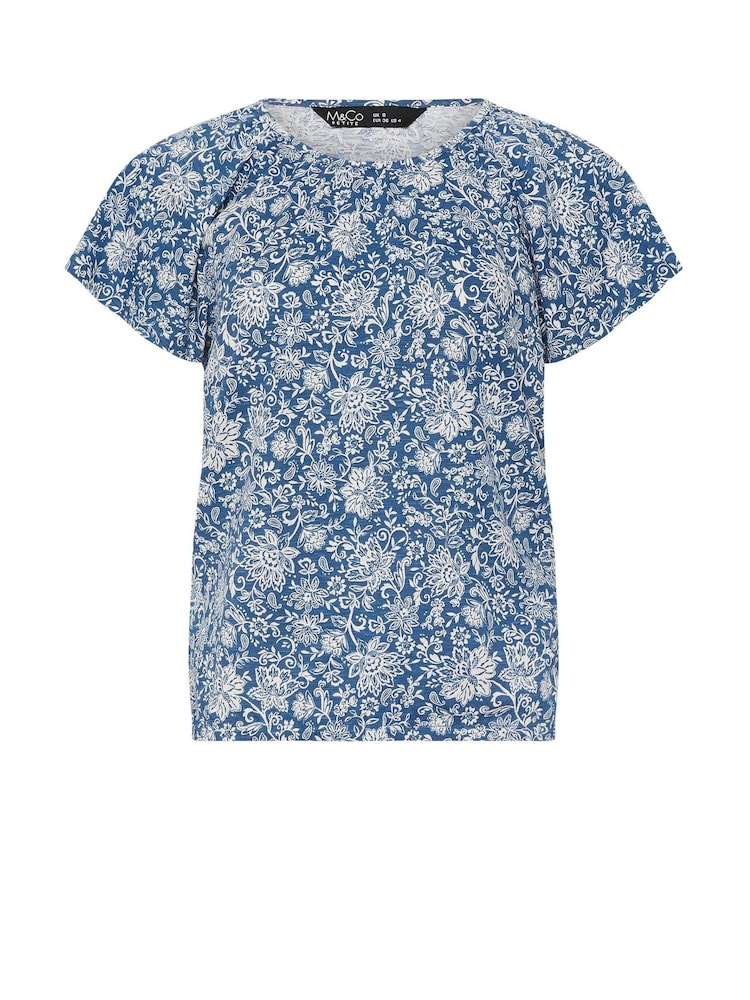 M&Co Blue Petite Boho 100% Cotton T-Shirt - Image 5 of 5