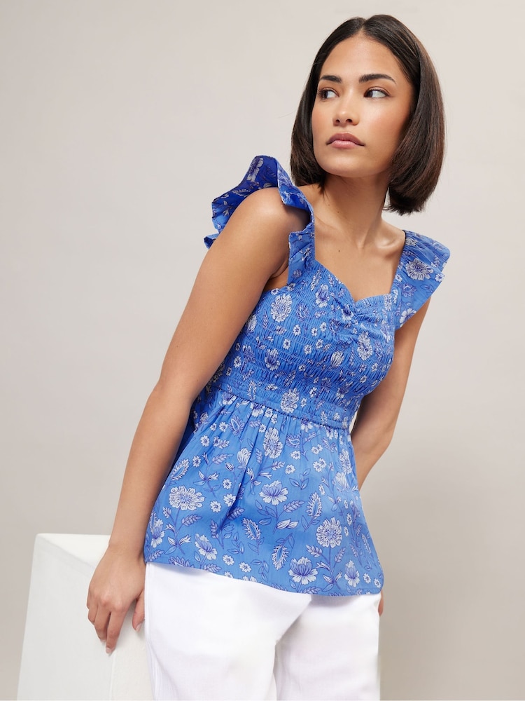 PixieGirl Petite Floral Shirred 100% Хлопковый топ - Image 2 of 5